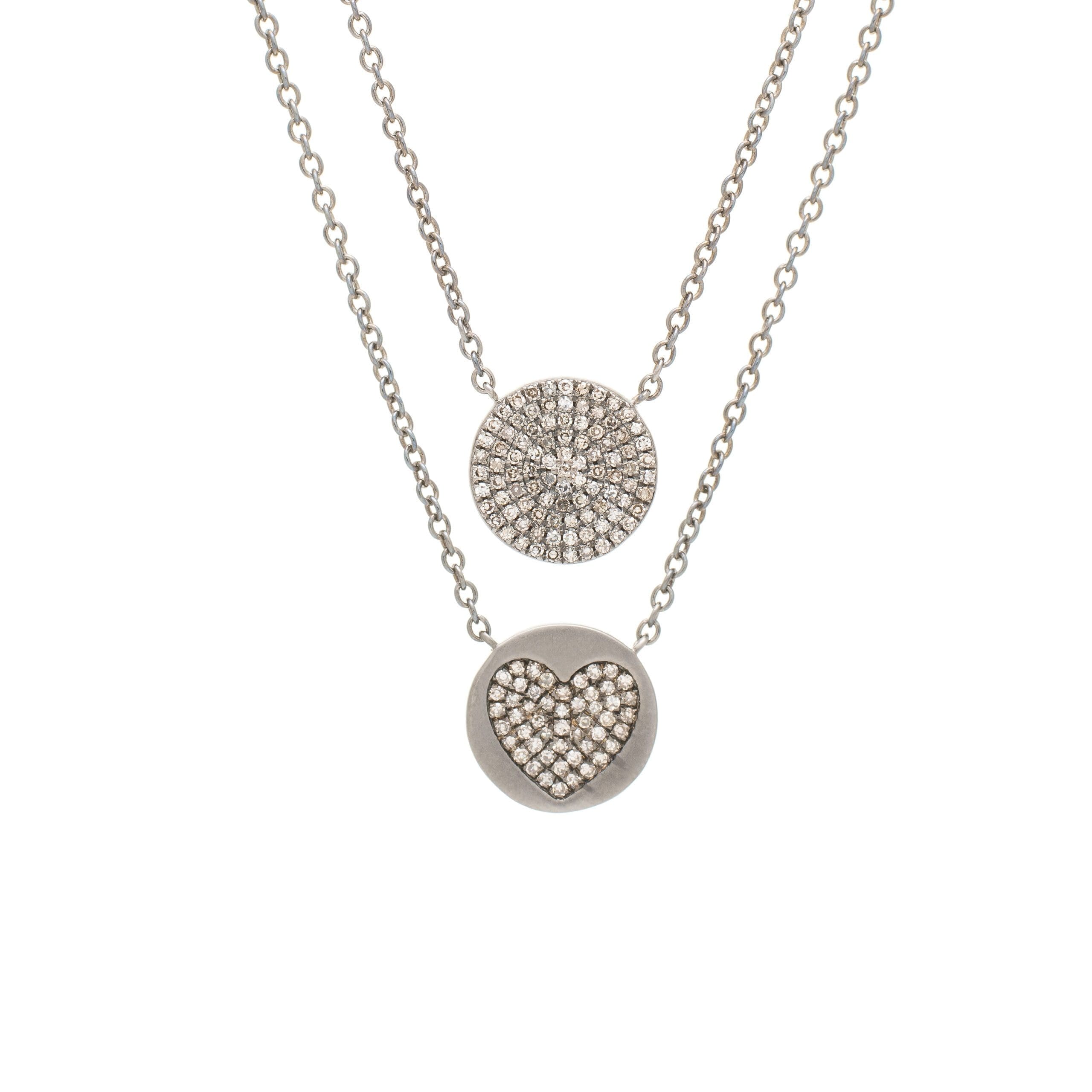 2-Sided Diamond Heart Disc Necklace Sterling Silver