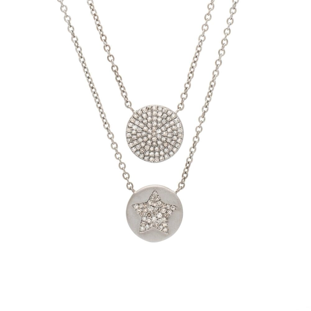 2-Sided Diamond Star Disc Necklace Sterling Silver