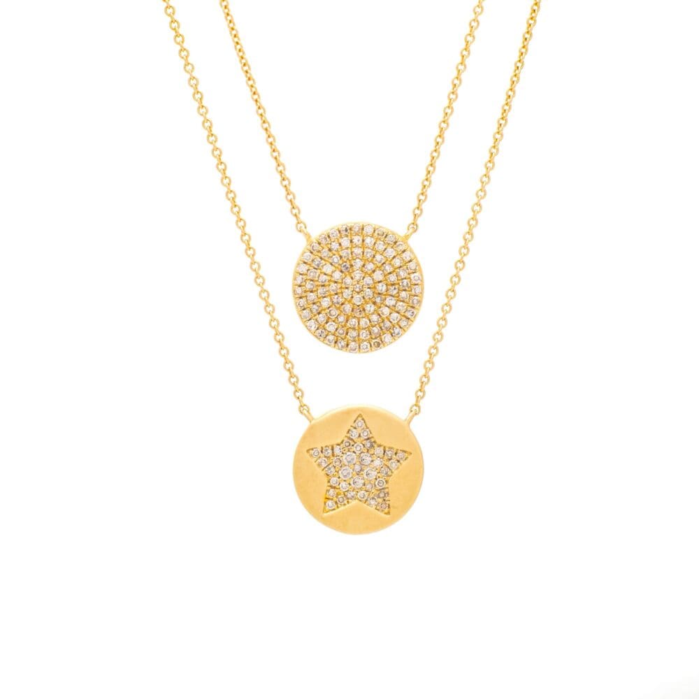 2-Sided Diamond Star Disc Necklace Yellow Gold