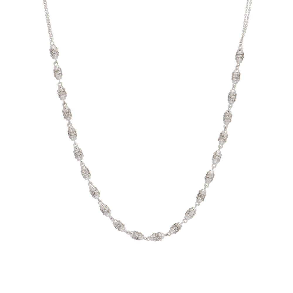 Diamond Barrel Link Chain Necklace White Gold