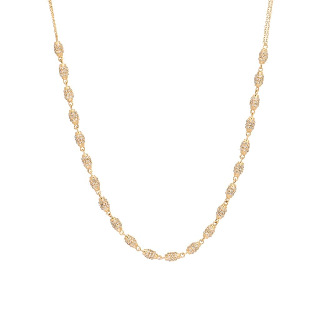 Diamond Barrel Link Chain Necklace Yellow Gold