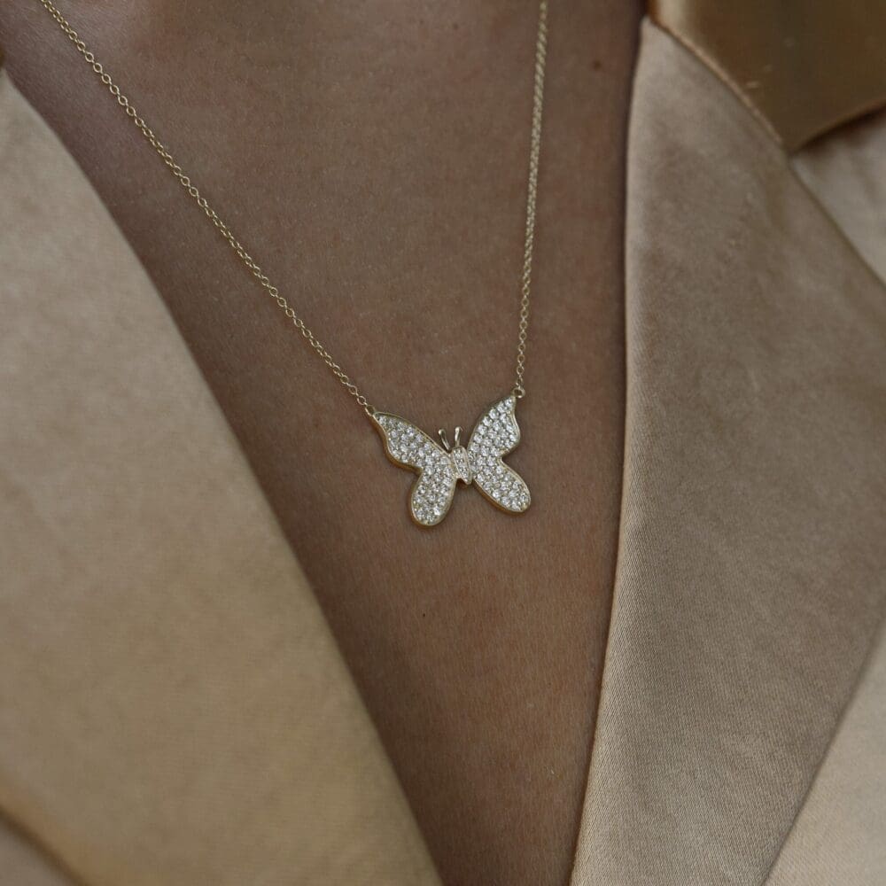 Diamond Butterfly Necklace Gold