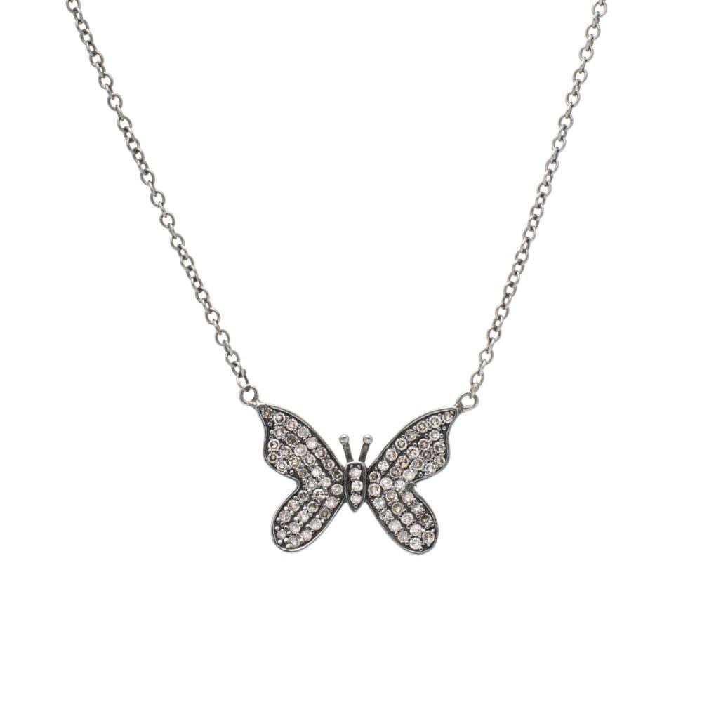 Diamond Butterfly Necklace Sterling Silver