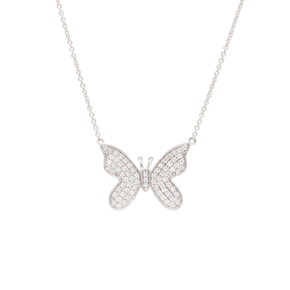Diamond Butterfly Necklace White Gold