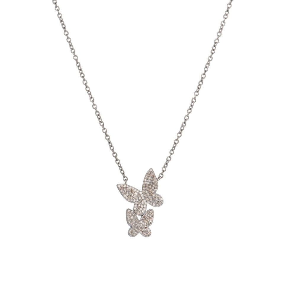 Diamond Double Butterfly Necklace Silver