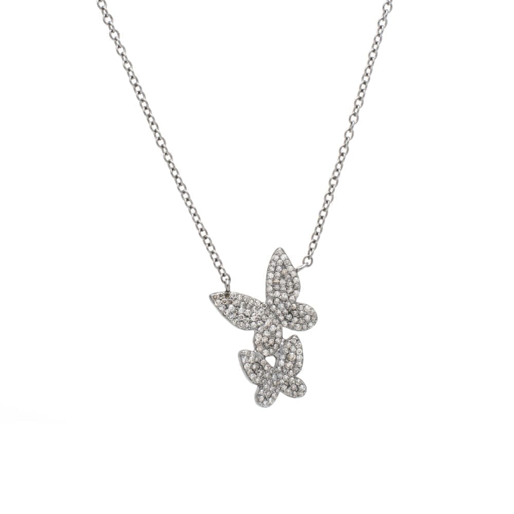 Diamond Double Butterfly Necklace Sterling Silver