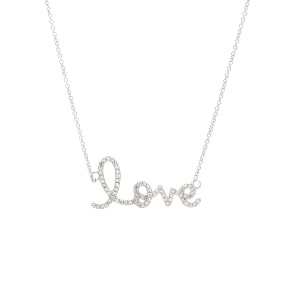 Diamond Love Script Necklace White Gold