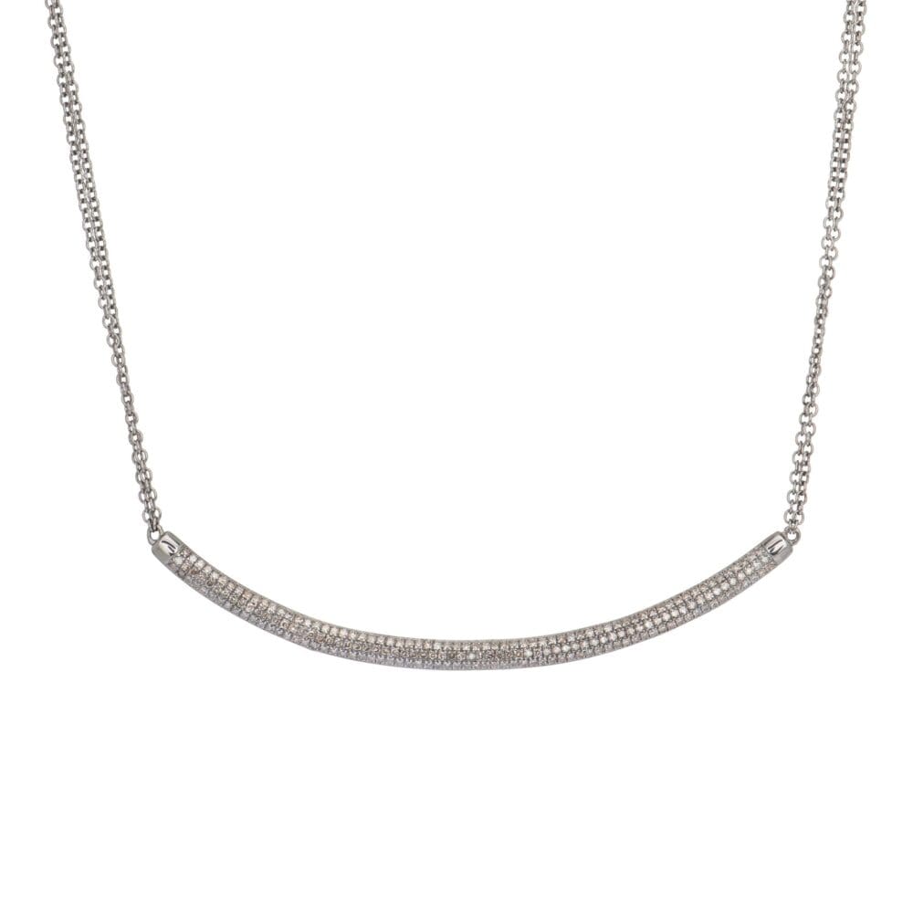 Diamond Rounded Bar Necklace Sterling Silver