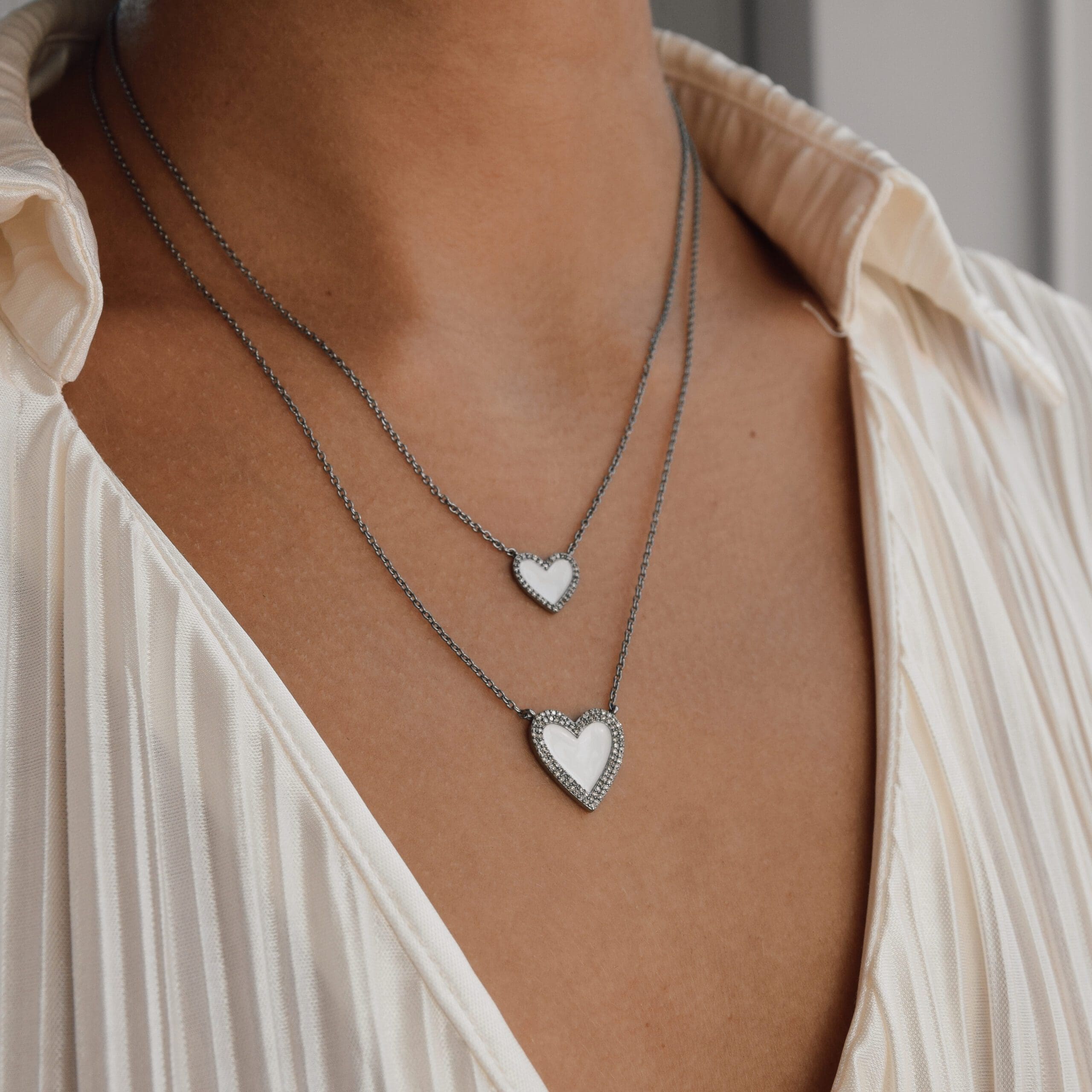Diamond Small White Enamel Heart Necklace