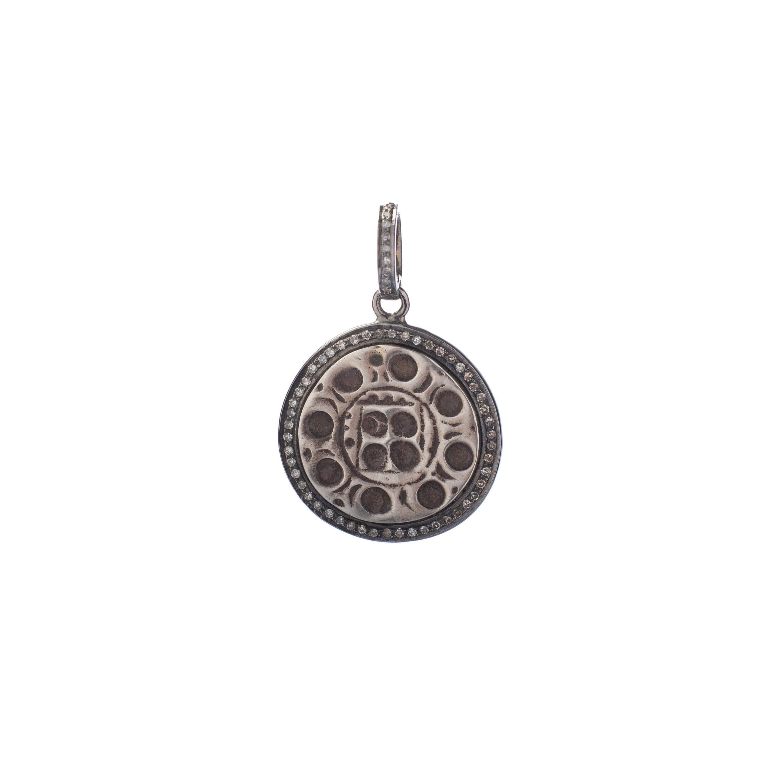 Diamond Tribal Coin Charm Sterling Silver