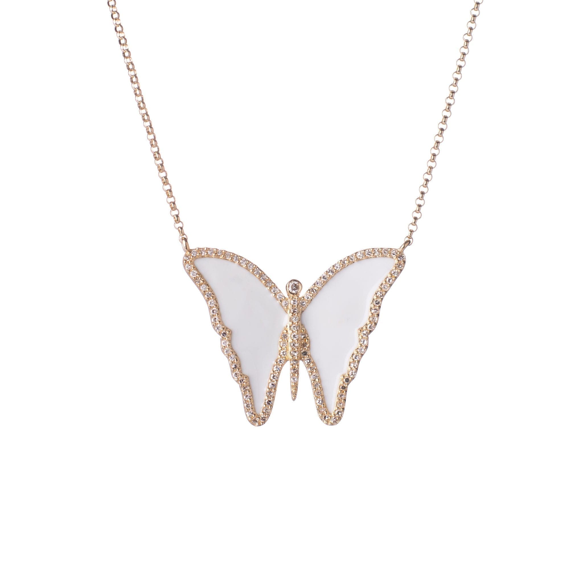Diamond White Enamel Butterfly Necklace
