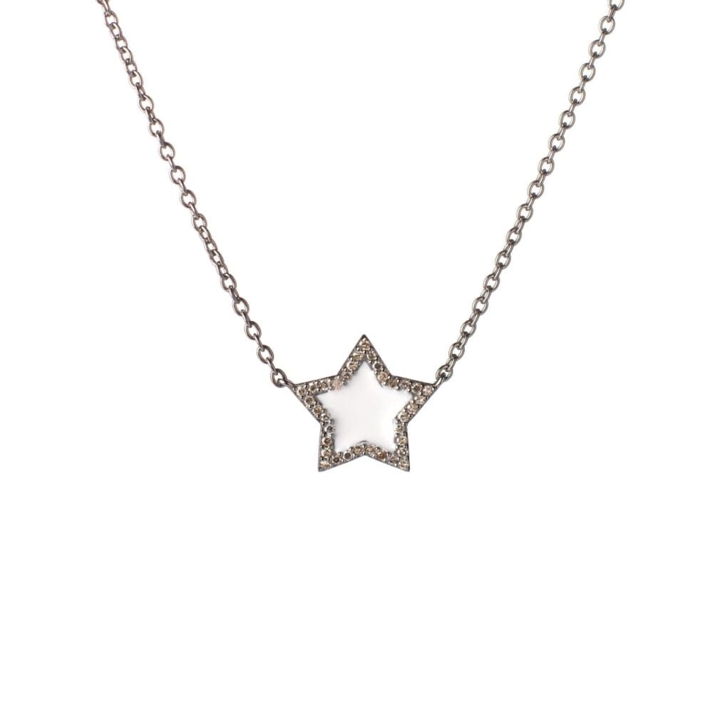 Diamond Mini White Enamel Star Necklace