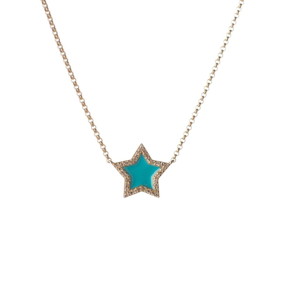 Diamond Mini Turquoise Enamel Star Necklace