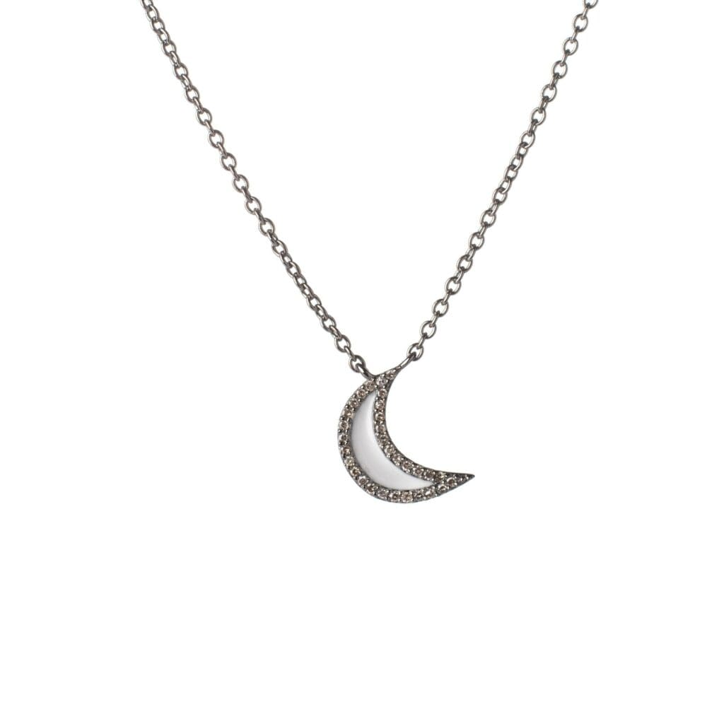 Diamond Mini White Enamel Moon Necklace