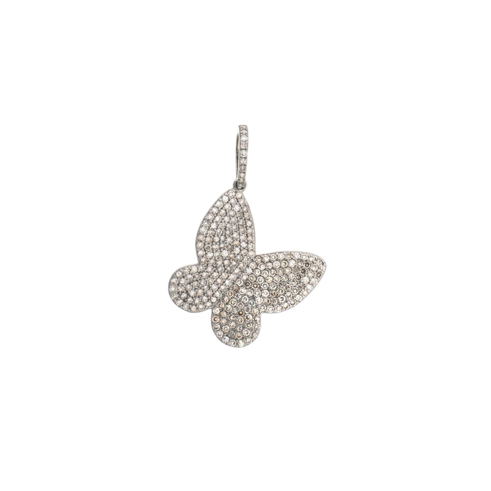 Large Diamond Butterfly Charm Sterling Silver