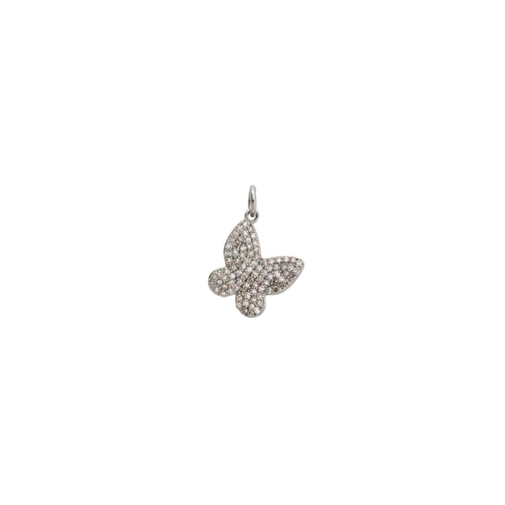 Small Diamond Butterfly Charm Sterling Silver