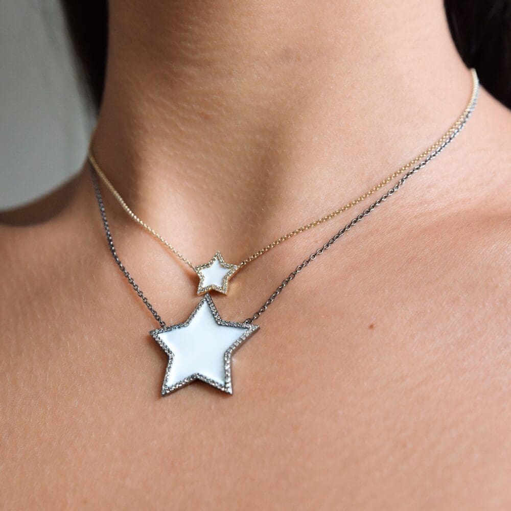 Diamond Super Star White Enamel Necklace