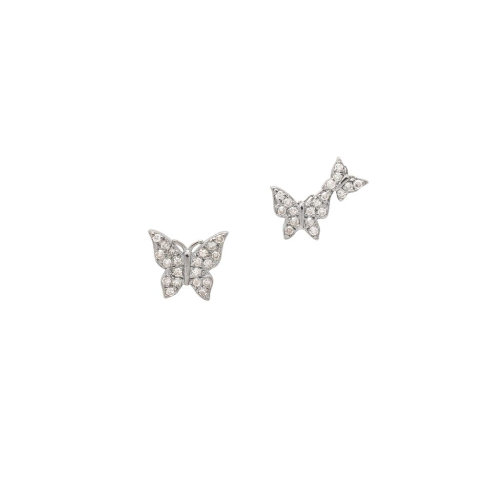 Diamond Butterfly Duo Studs Silver