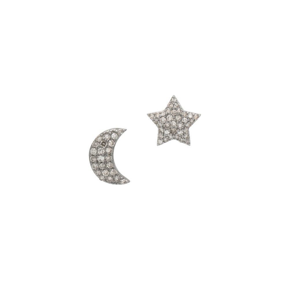 Diamond Moon + Star Studs Sterling Silver