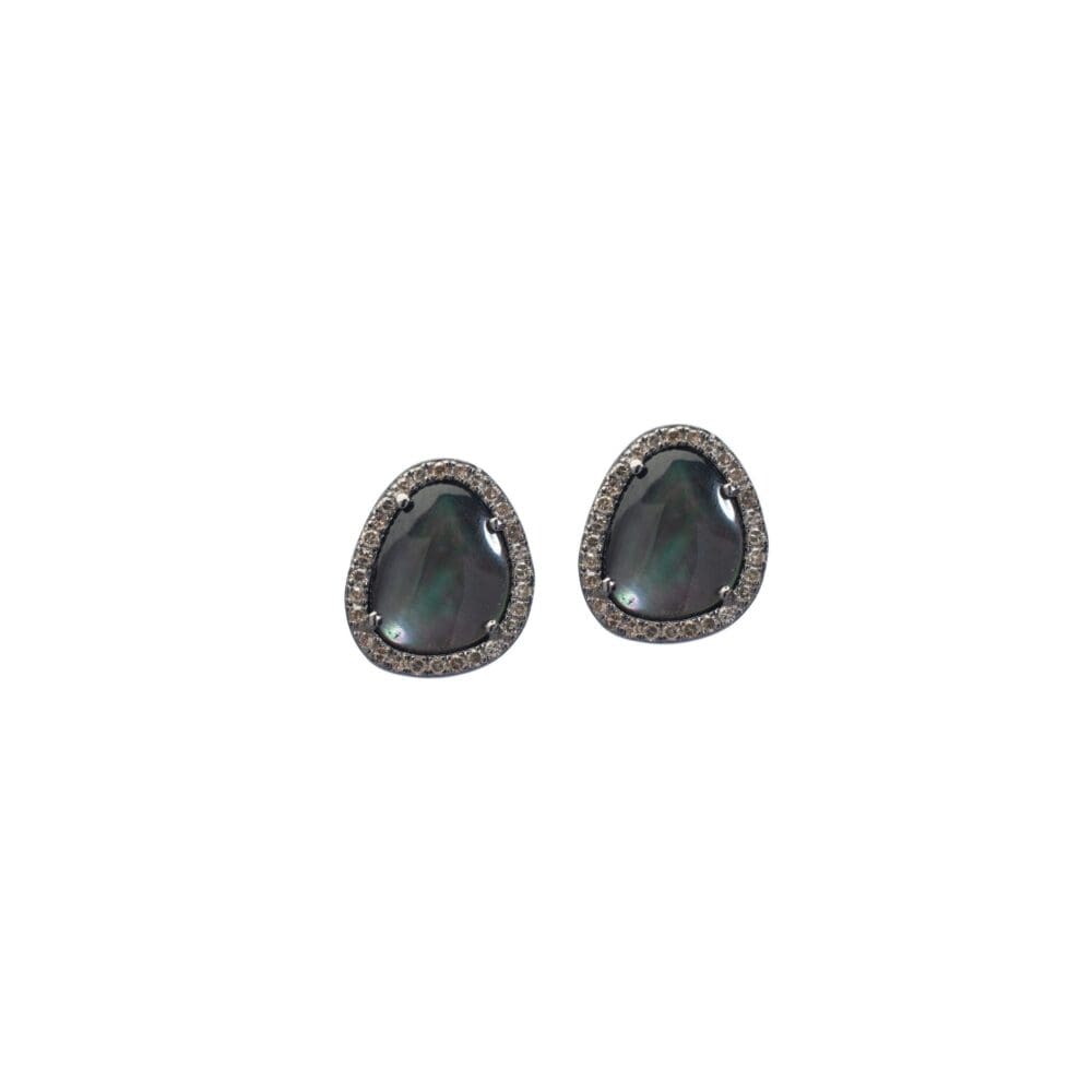 Gray Mother-of-Pearl Diamond Trimmed Studs