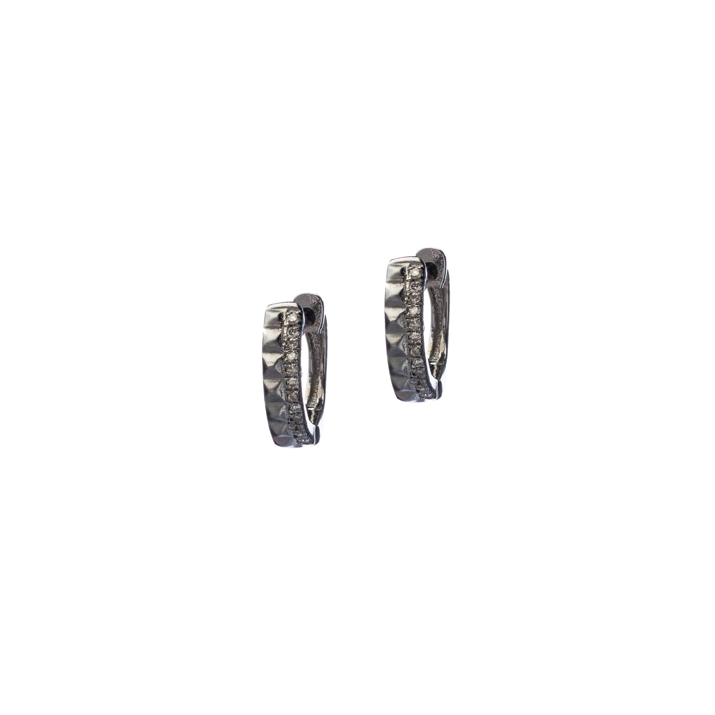 Studded Huggie Earrings with Diamonds Sterling Silver