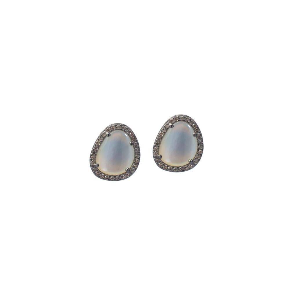 White Mother-of-Pearl Diamond Trimmed Studs