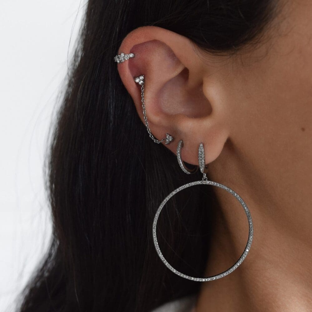 Diamond Dangle Circle Hoop Earrings
