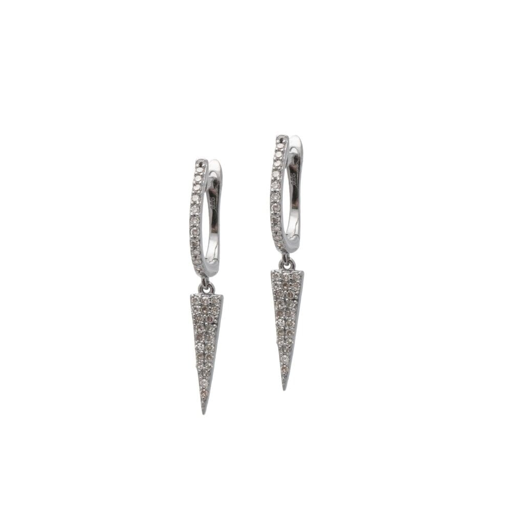 Diamond Dangling Dagger Earrings Sterling Silver