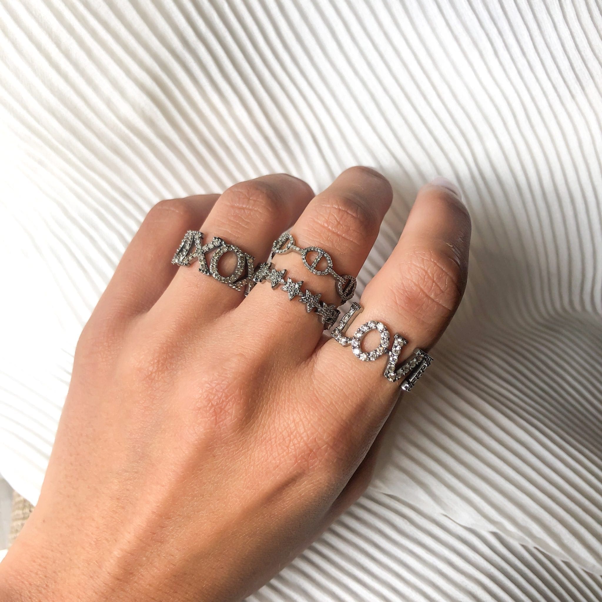Diamond Tri-Link Stackable Ring