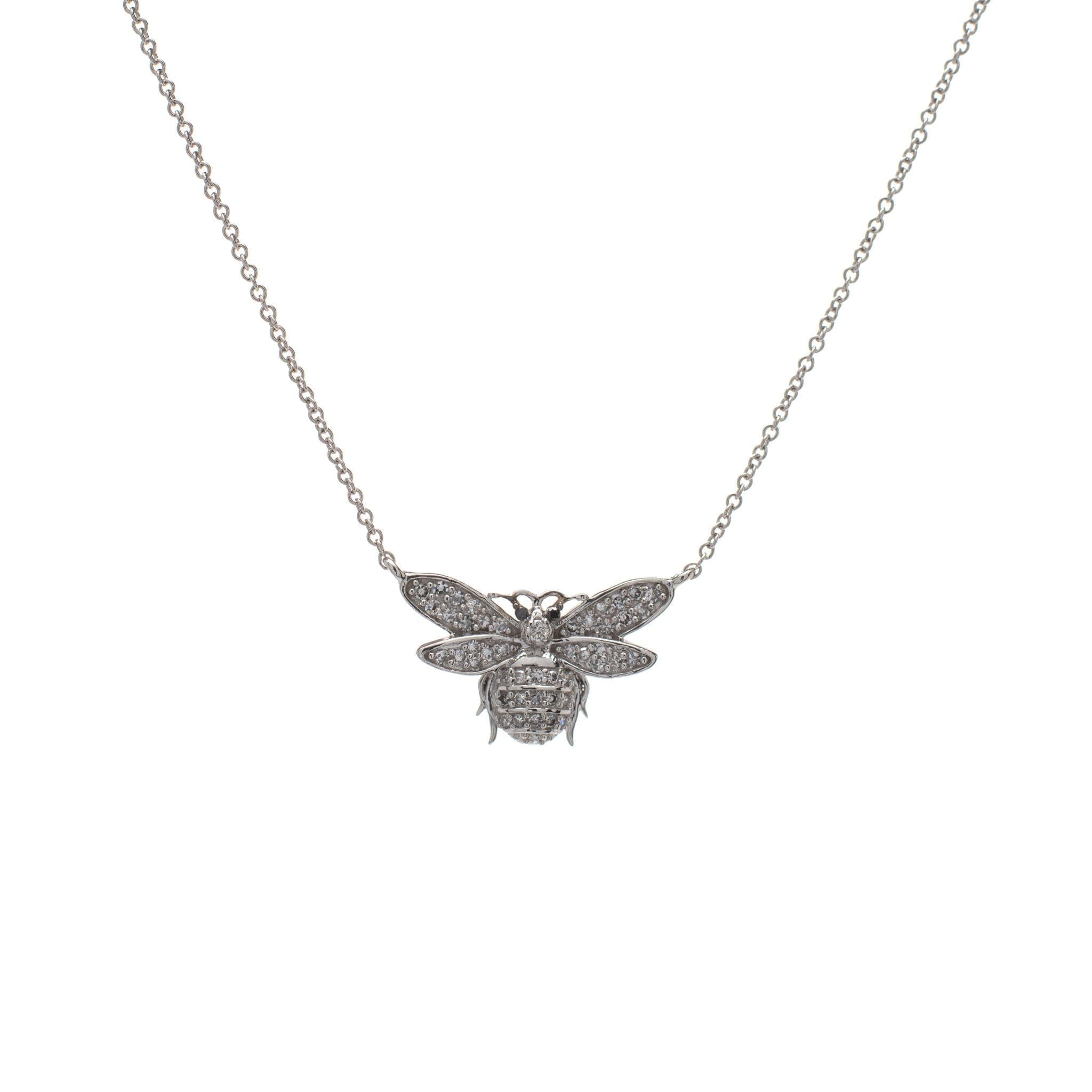 Diamond Bee Necklace Sterling Silver