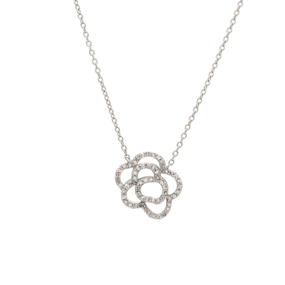 Diamond Camellia Flower Necklace Silver