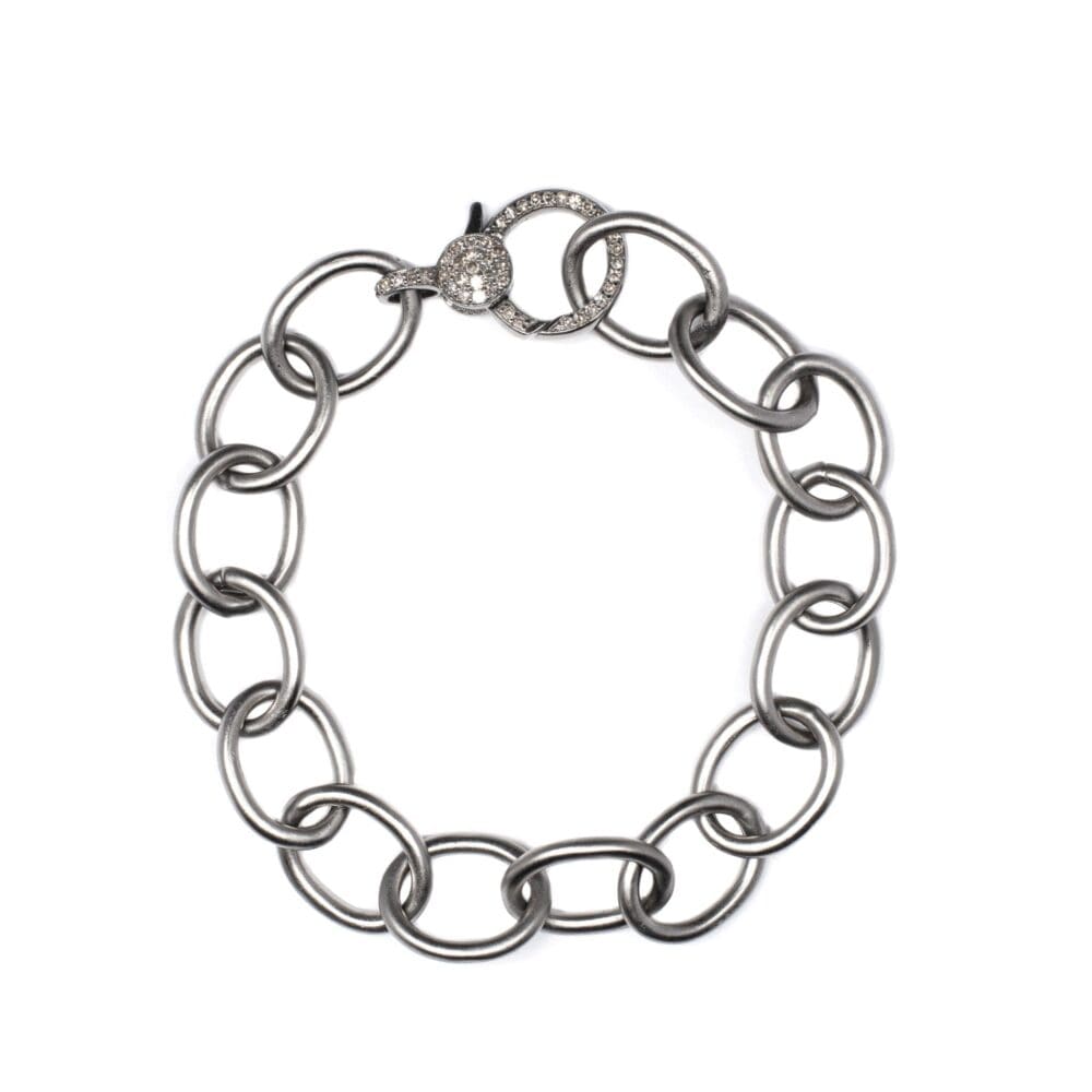 Chain Link Diamond Clasp Bracelet Sterling Silver