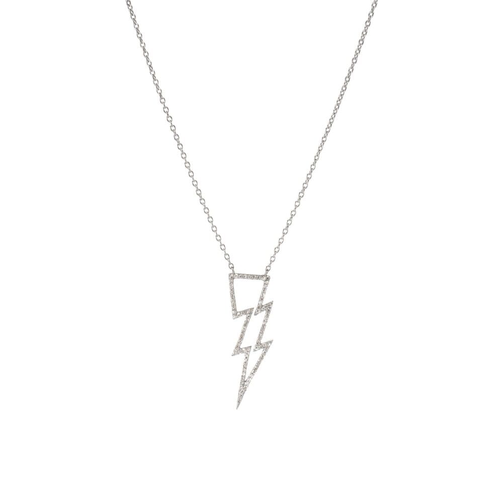 Open Design Diamond Lightning Bolt Necklace Silver