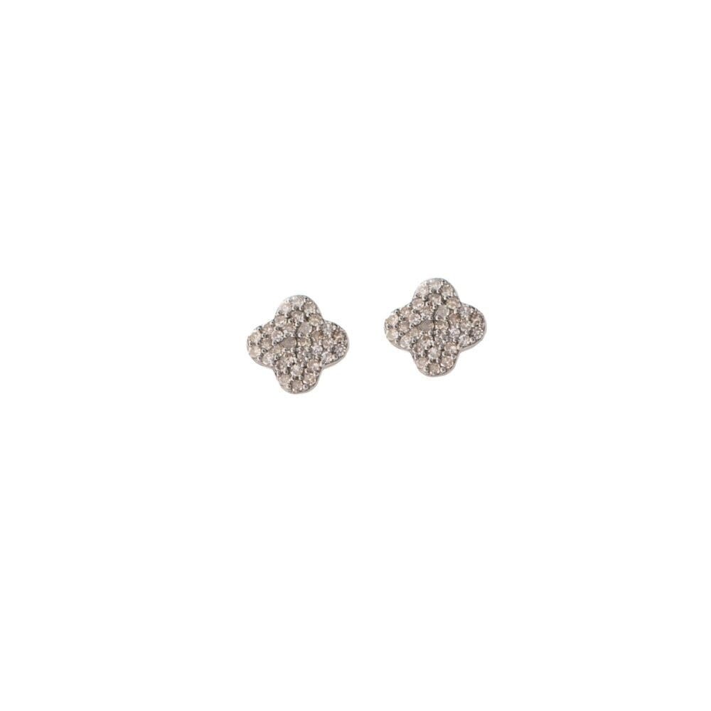 Tiny Pave Diamond Clover Earrings White Gold