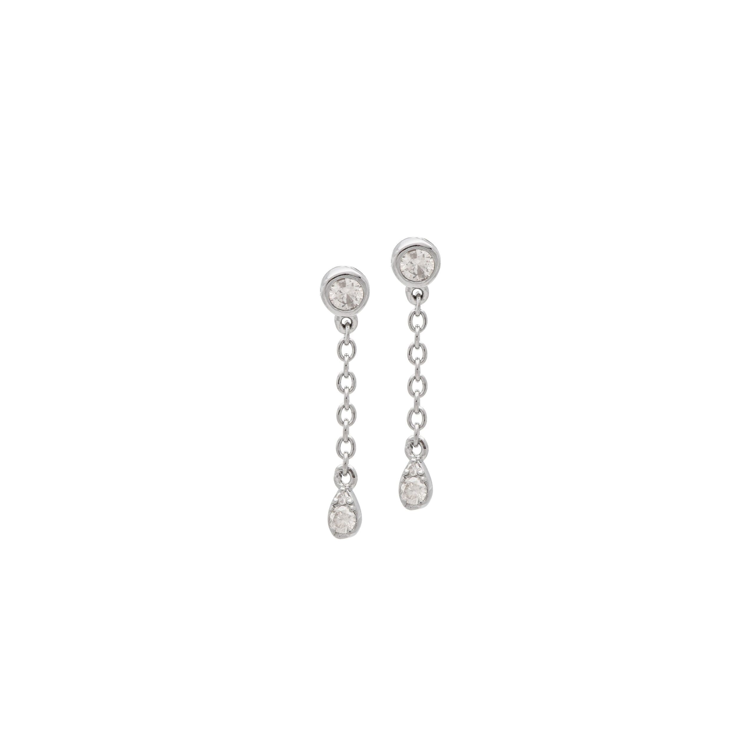 Diamond Bezel Chain Drop Earrings Sterling Silver