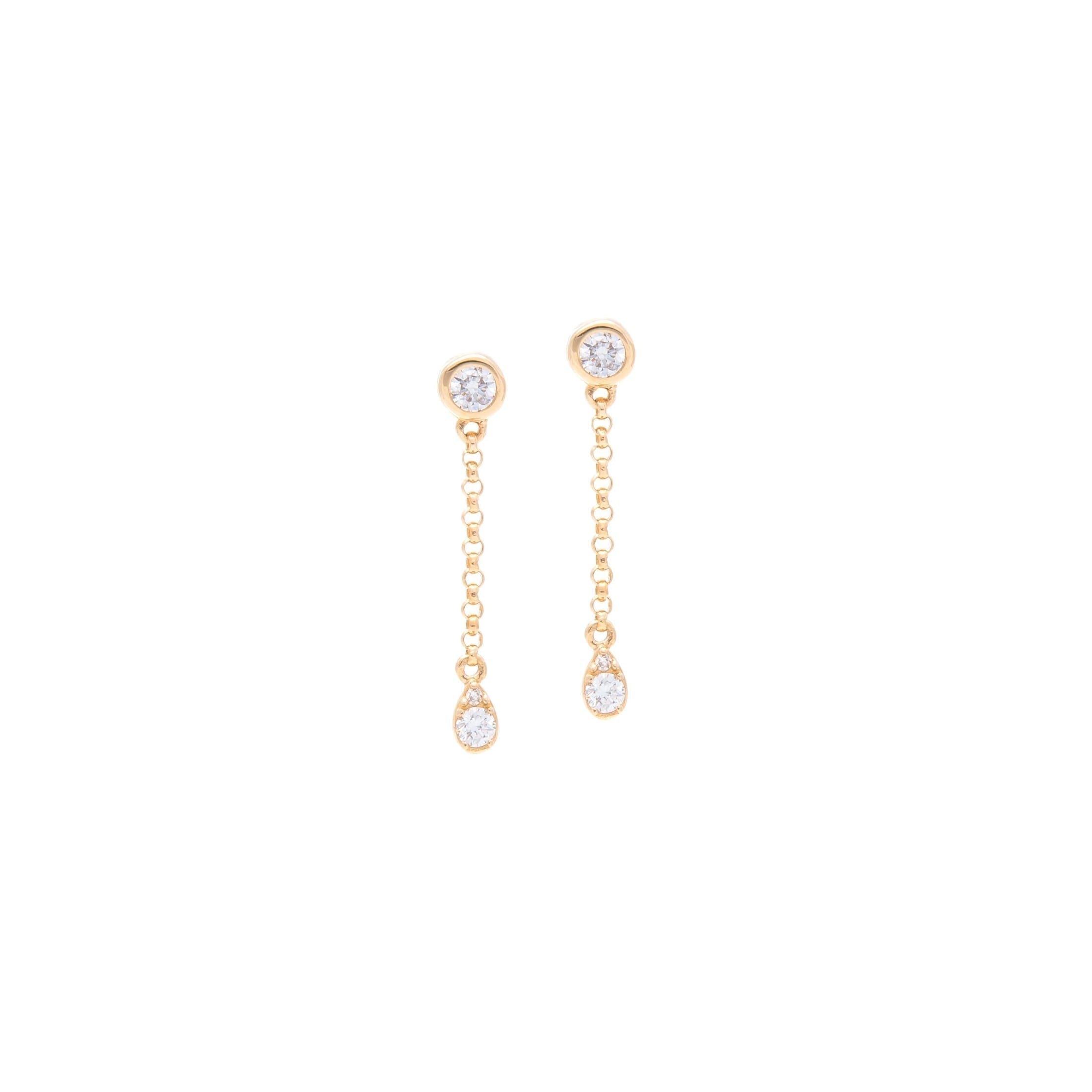 Mini Diamond Bezel Chain Drop Earrings | BE LOVED Jewelry