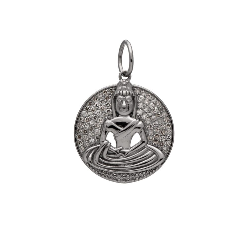 Diamond Buddha Circle Charm Sterling Silver