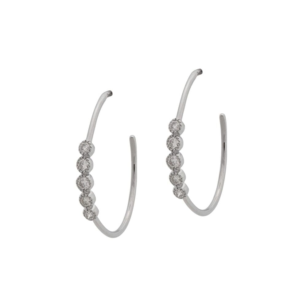 Medium 5 Diamond Hoop Earrings Sterling Silver
