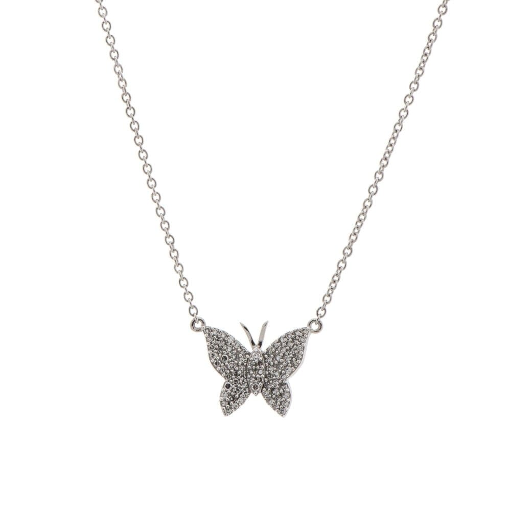 Medium Diamond Butterfly Necklace Sterling Silver