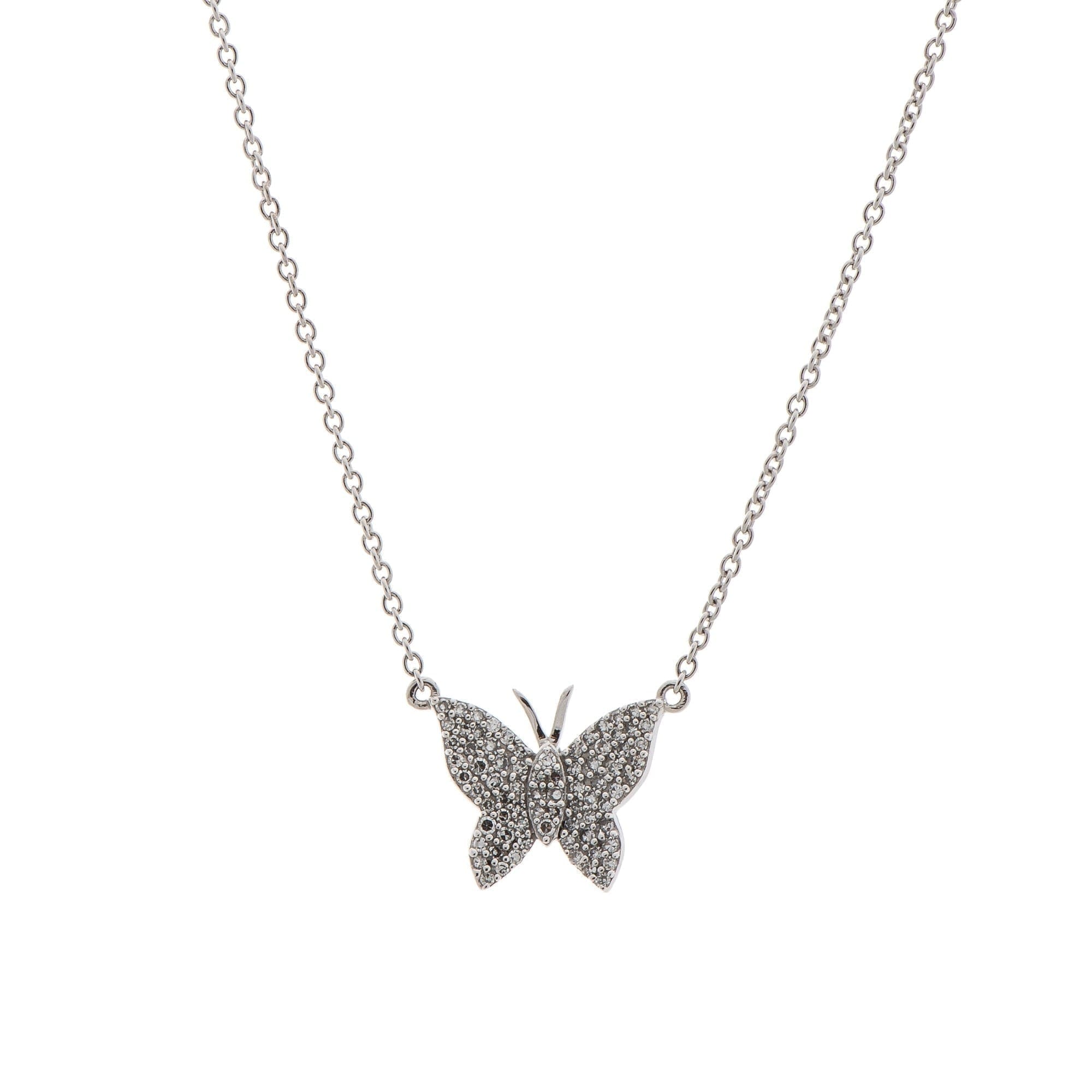 Medium Diamond Butterfly Necklace Sterling Silver