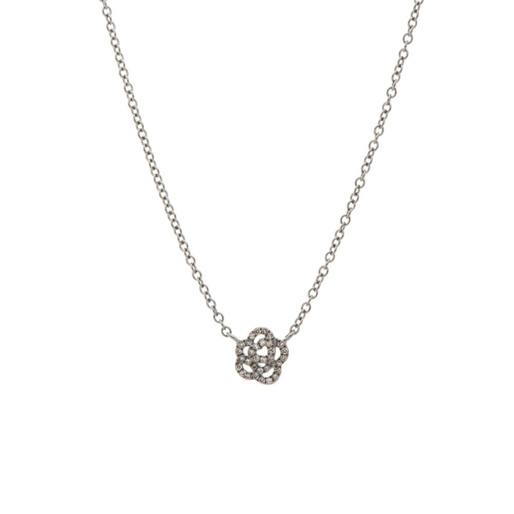 Mini Diamond Rose Necklace Sterling Silver