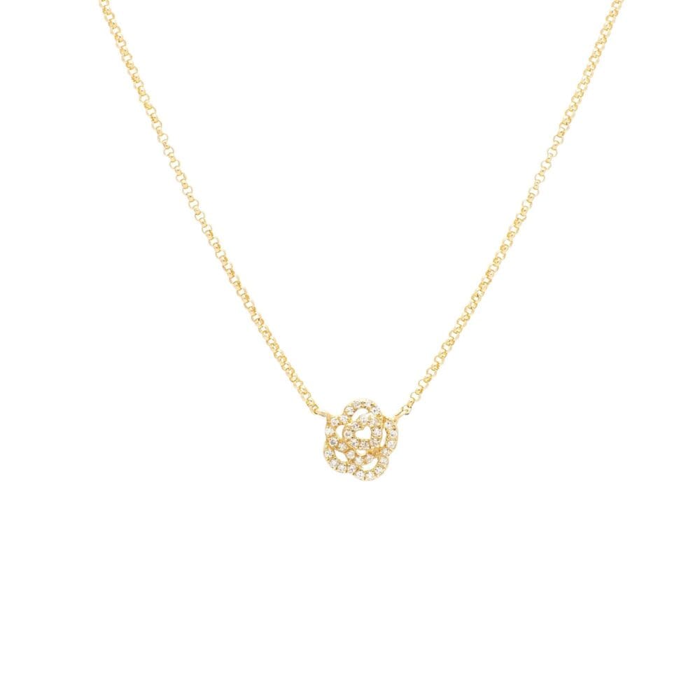 Mini Diamond Rose Necklace Yellow Gold