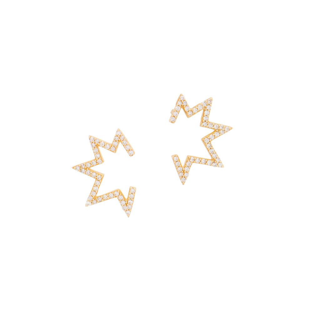 Small Open Mod Diamond Star Earrings Yellow Gold