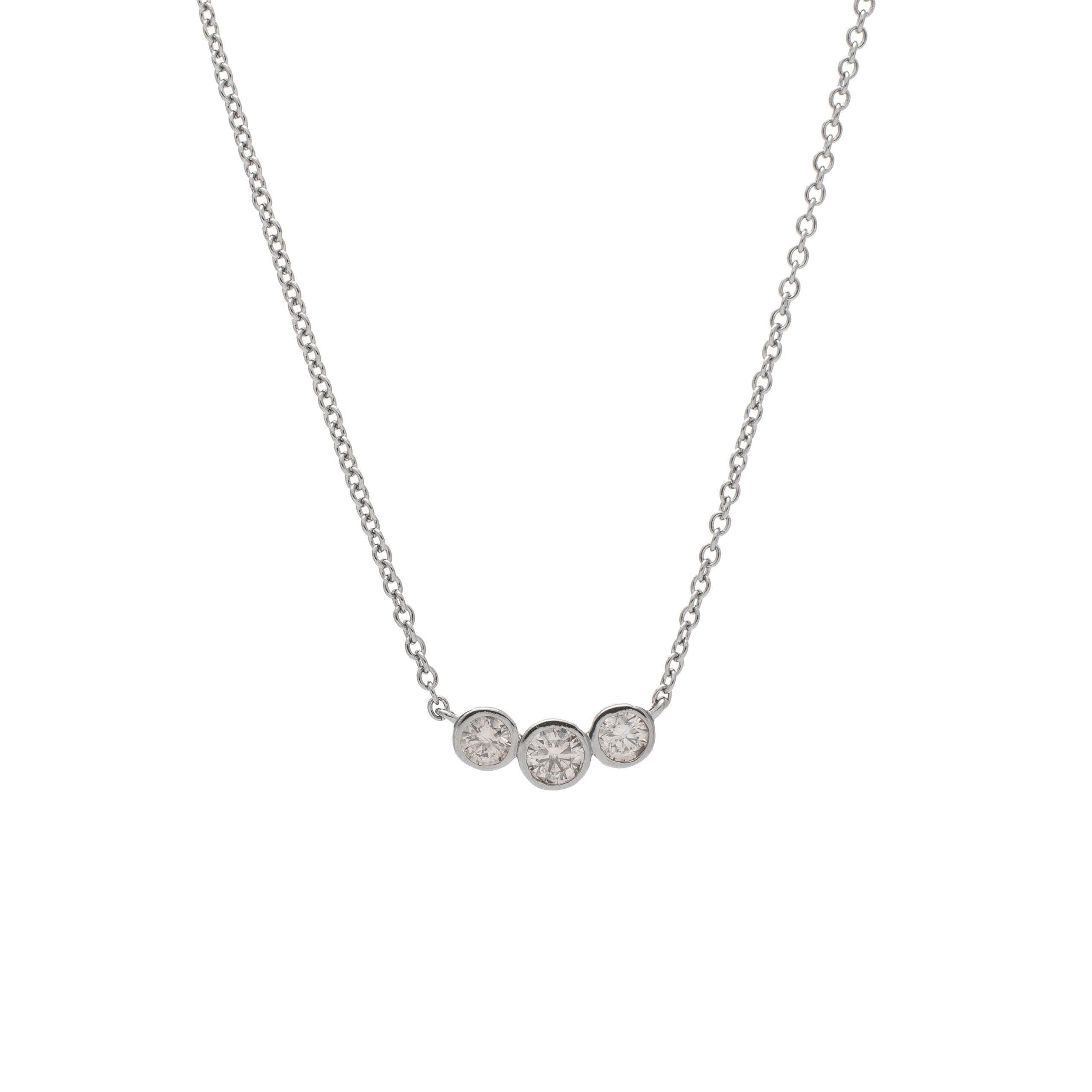 3 Diamond Bezel Set Necklace Sterling Silver