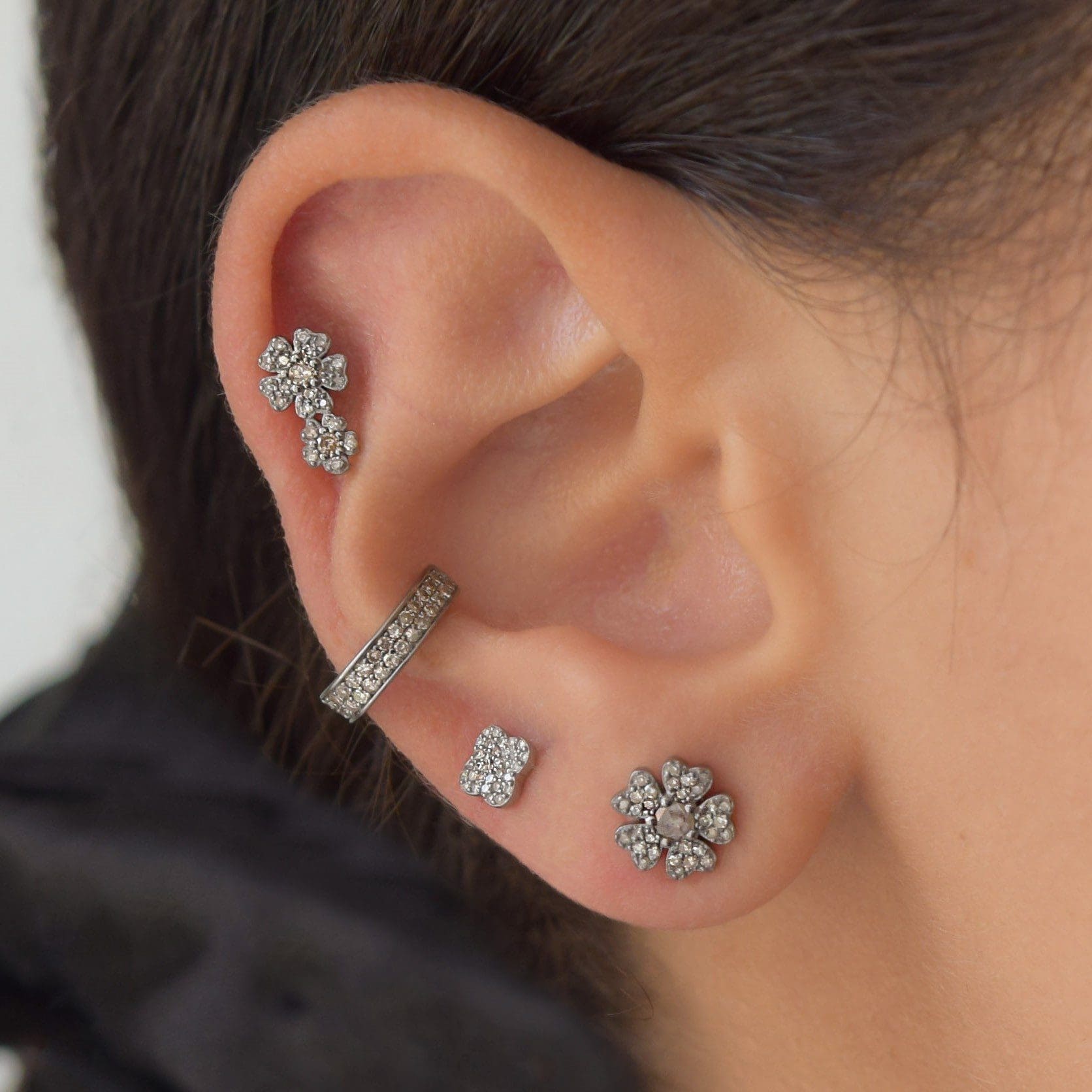 Diamond Mini Double Flower Earrings