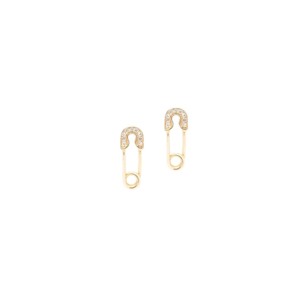 Diamond Mini Safety Pin Earrings Yellow Gold