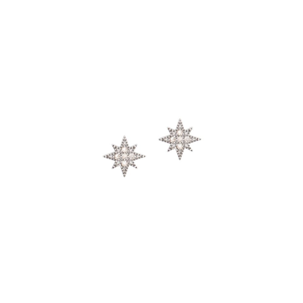 Diamond Mini Starburst Earrings Sterling Silver
