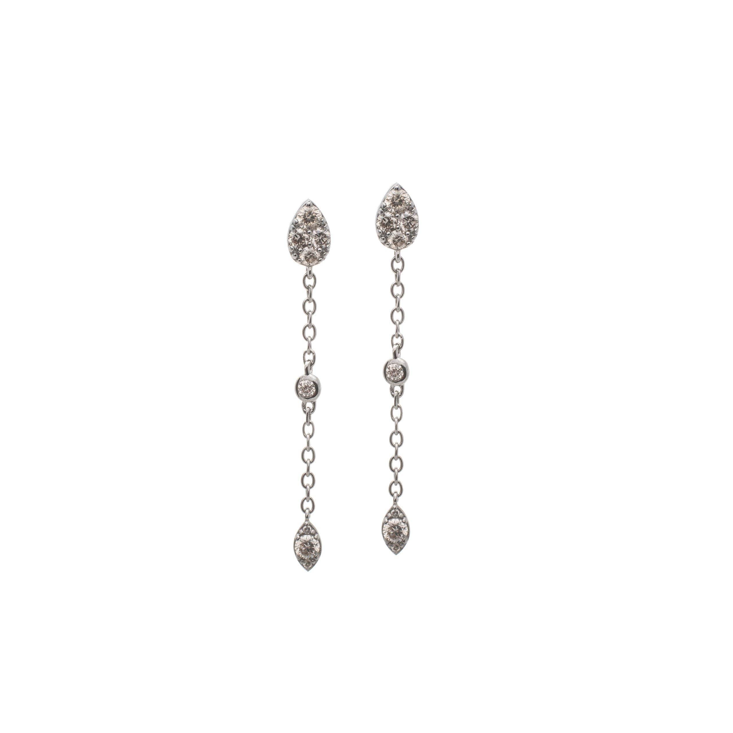 Diamond Pear Drop Chain Earrings Sterling Silver