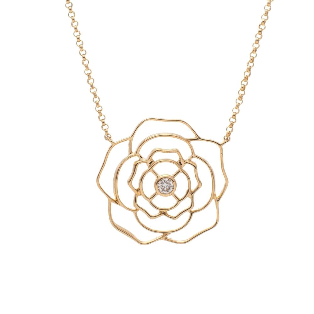 Diamond Solitaire Rose Necklace Yellow Gold