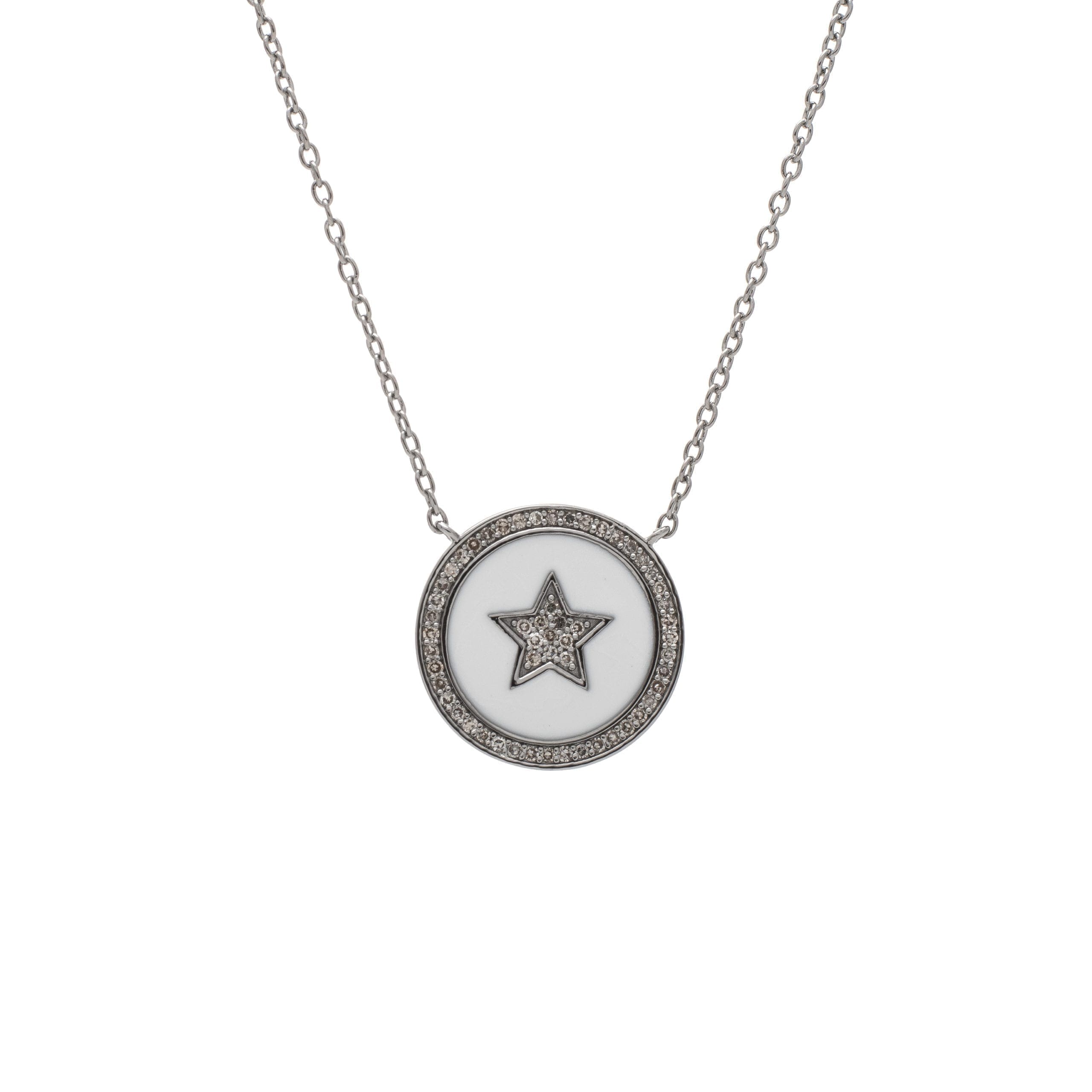 Diamond Star White Enamel Disc Necklace